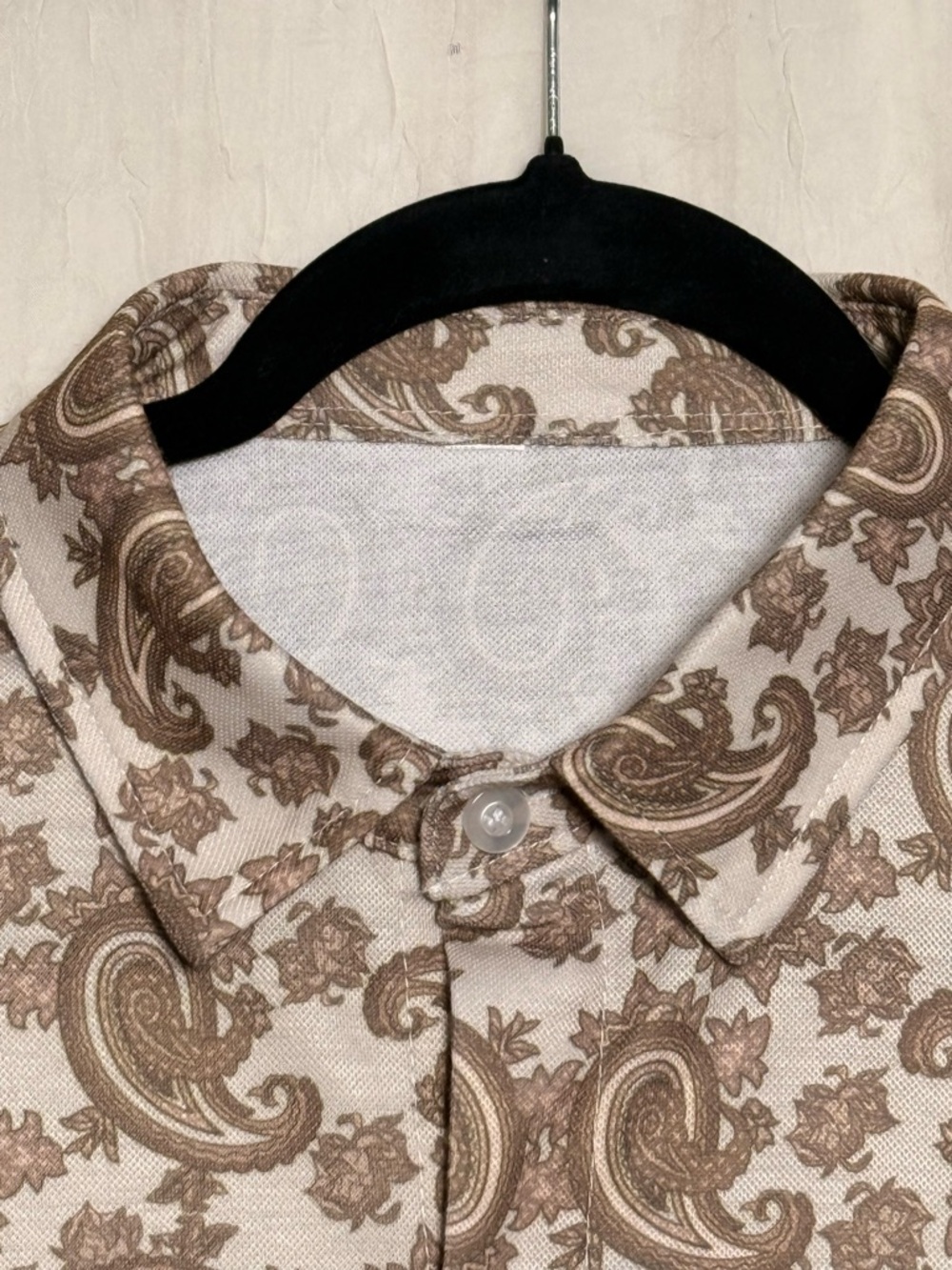 Men's Paisley Print Button-Up Shirt - Cream & Brown